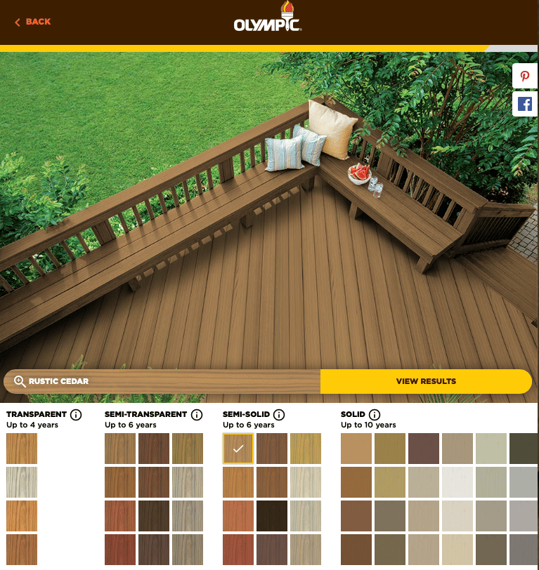 Screenshot of Olympic Wood's Wood Stain Visualizer tool