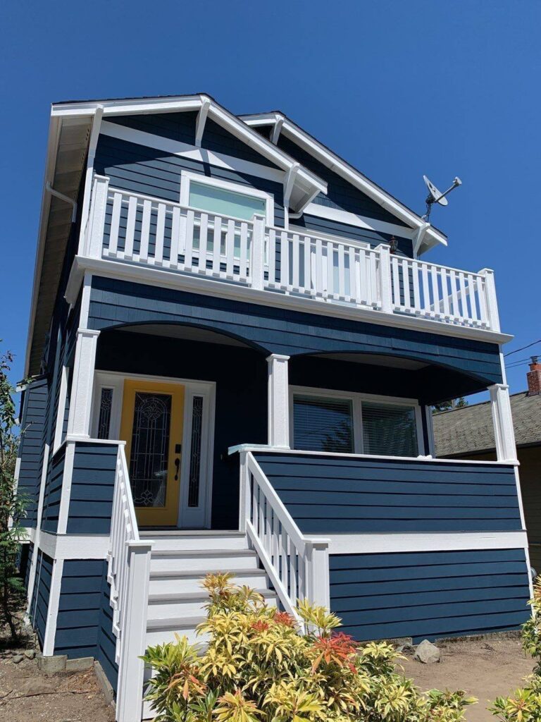 Greenlake exterior painting project - navy and white color scheme