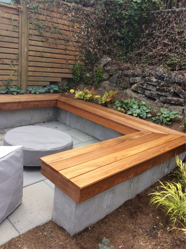 Outdoor bench built by and stained by Sound Painting Solutions