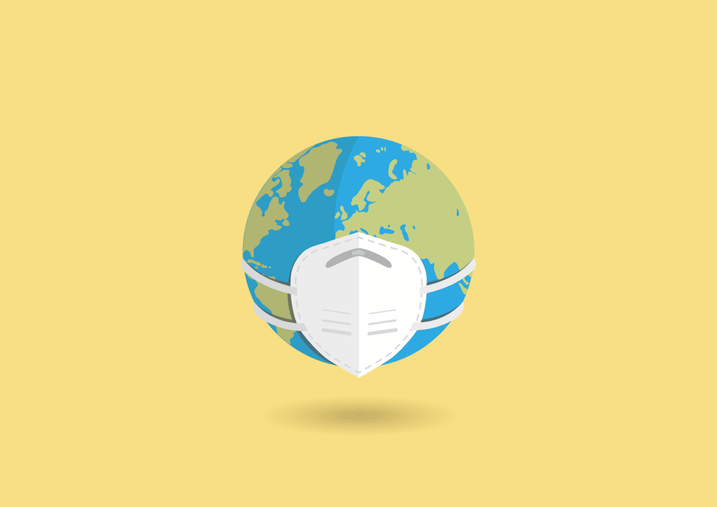 An image of the globe wearing a surgical mask