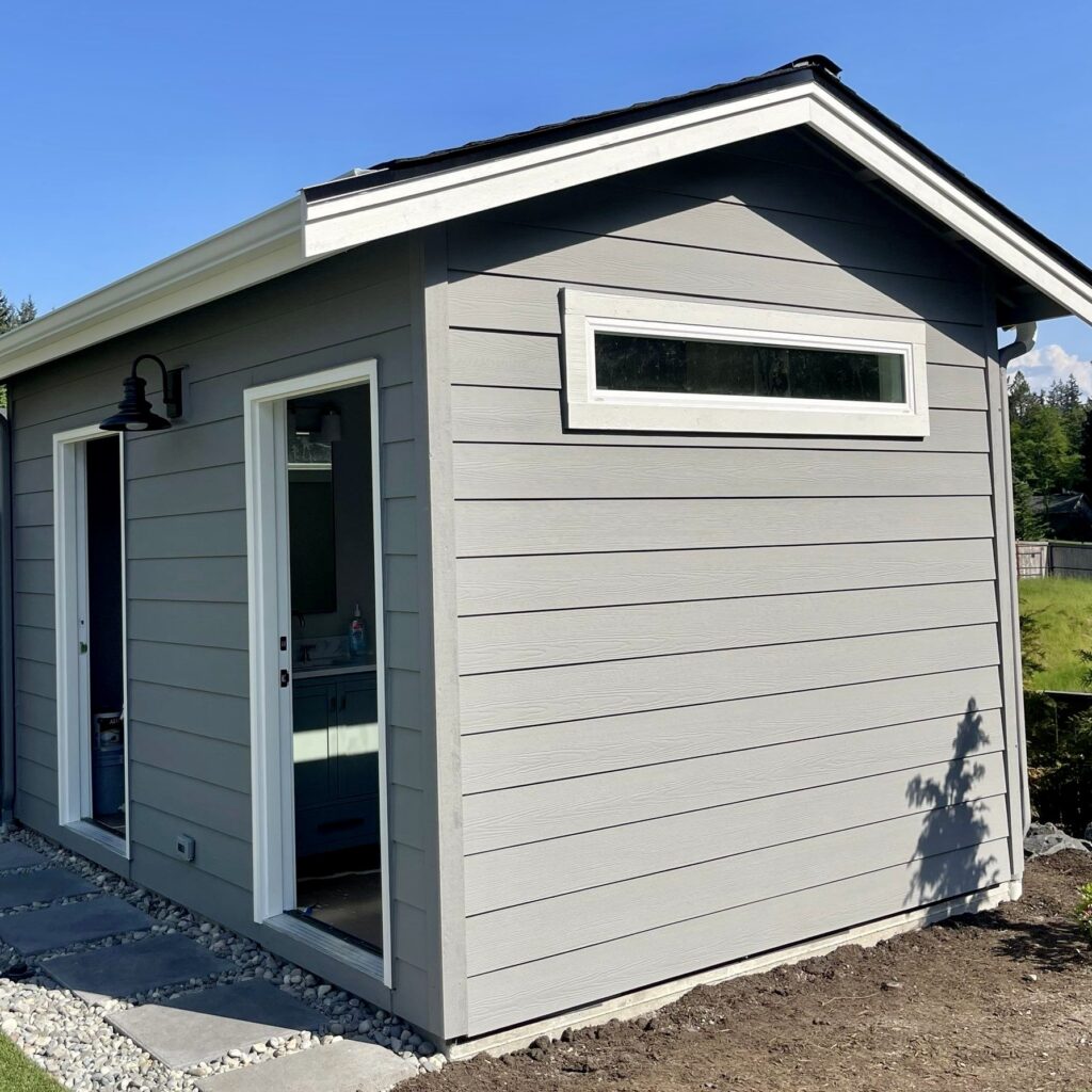 This a photo of newly installed hardieplank siding after painting.