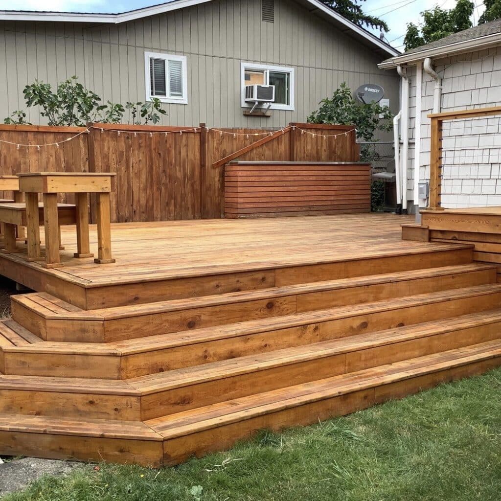 This is a photo of a deck after we applied a semi-transparent stain.