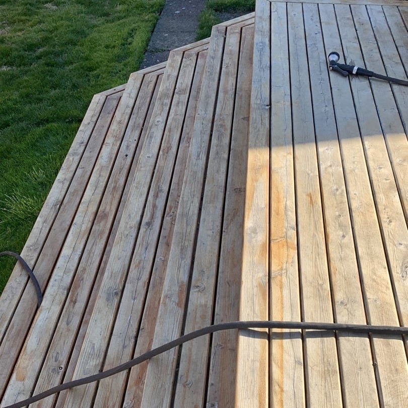 This is a photo of a deck before we applied a semi-transparent stain.