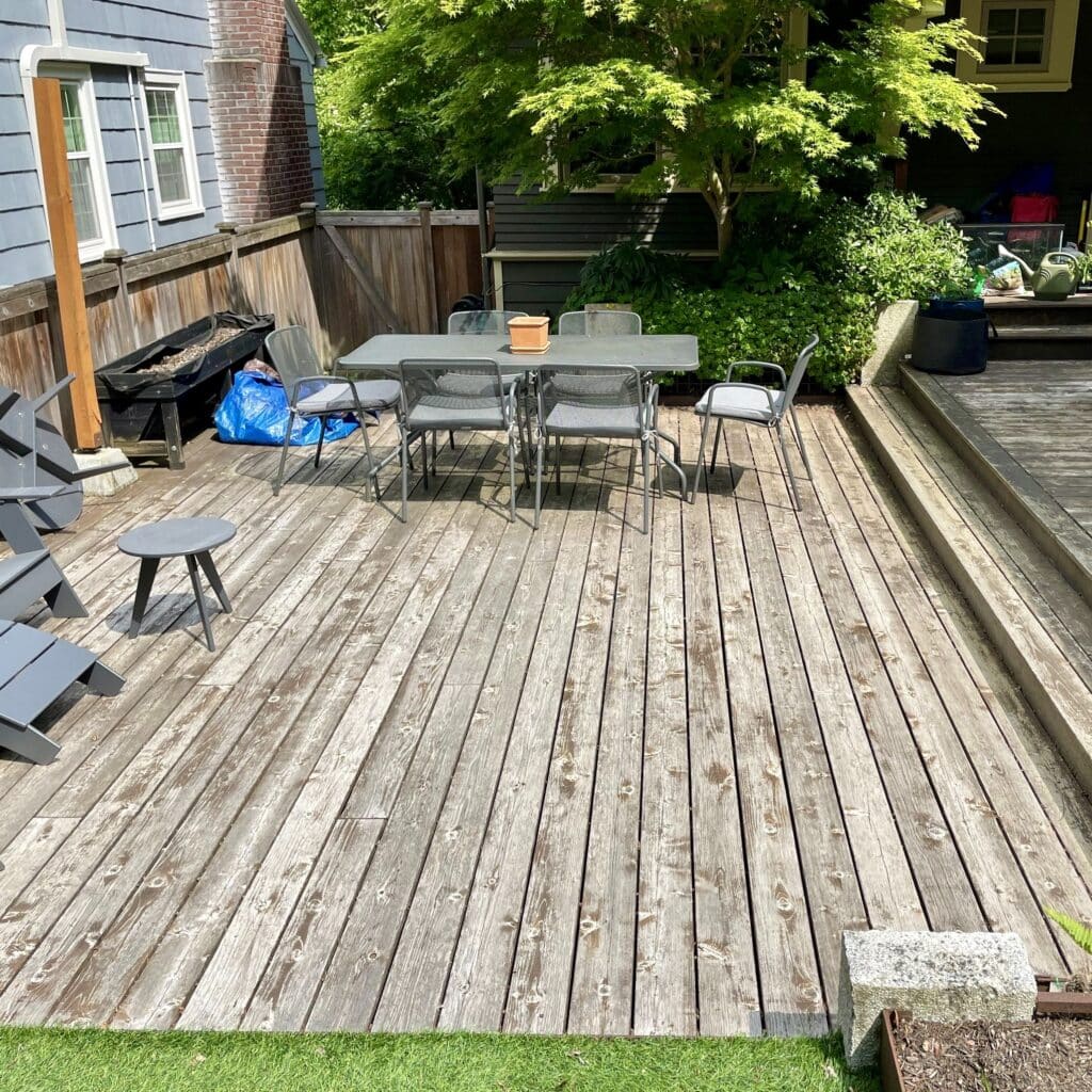 This is a photo of a deck before we applied a solid stain.