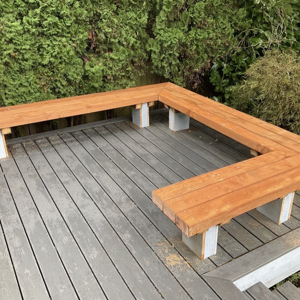 This is the wood bench built on the completed deck surface.