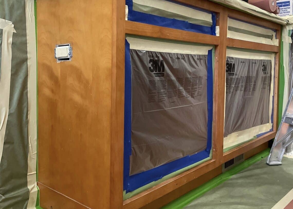 Cabinets being prepped for painting in Seattle