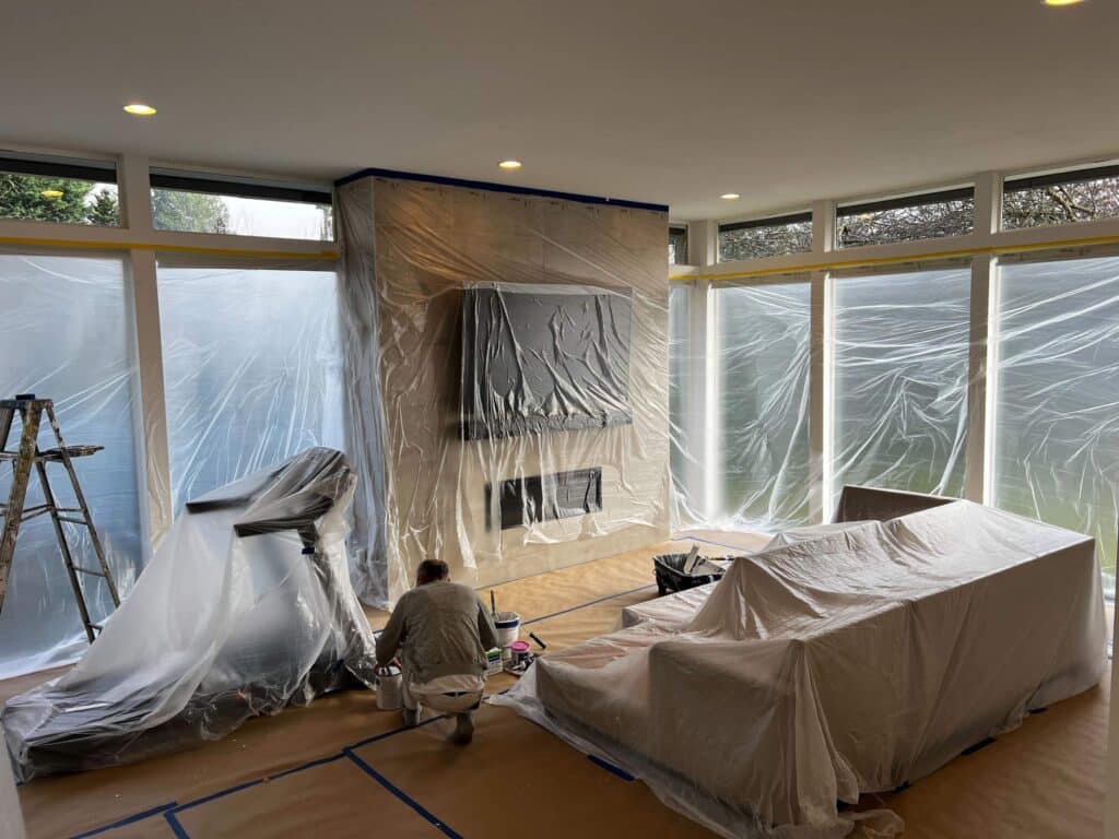 Sound Painting Solutions, a Seattle painting contractor, preparing a job site.