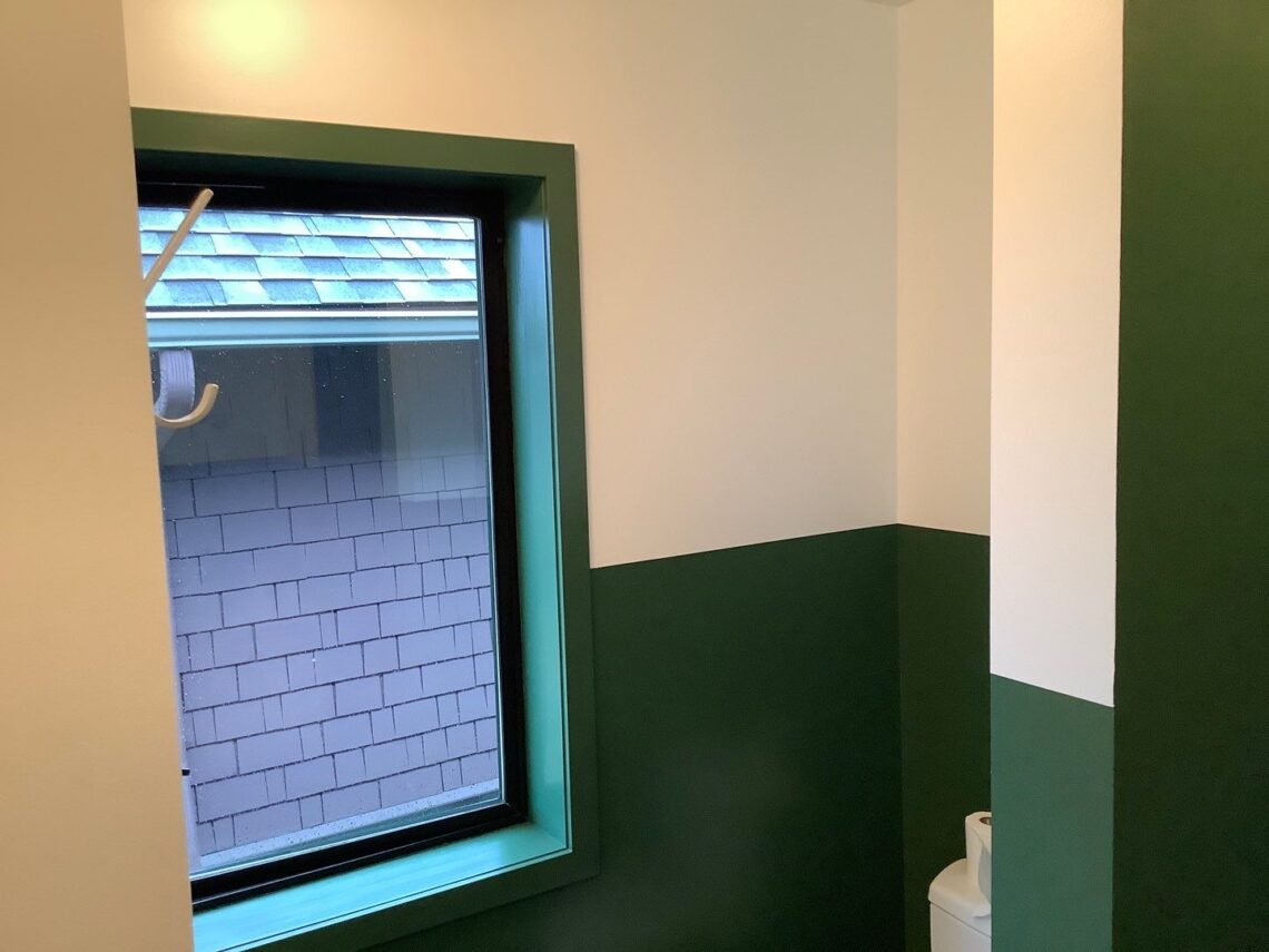 Interior bathroom painting project with bold colors