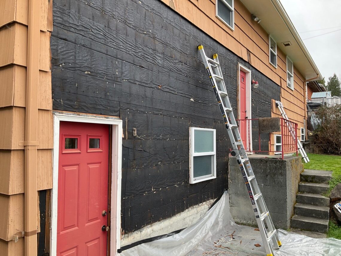 Exterior carpentry project with home being resided